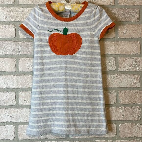 Gymboree Pumpkin Sweater Dress Gray Stripes size 4 fall autumn Halloween - Picture 1 of 4